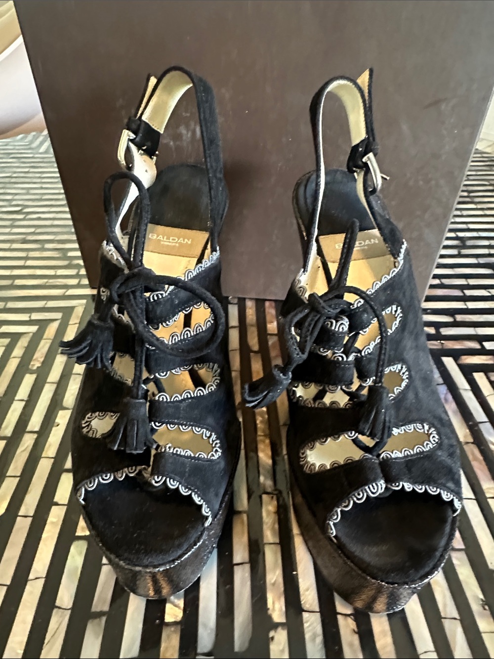 Baldan Black Suede Lace-Up Platform Tie Wedge 👠👠
